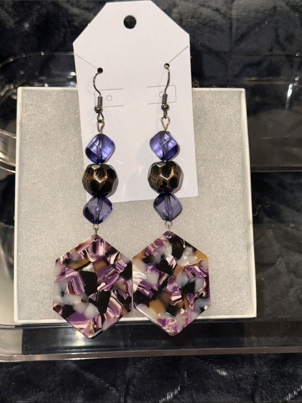 Handmade Purple Mixed-Resin Hexagon Drop Earrings - Women Jewelry